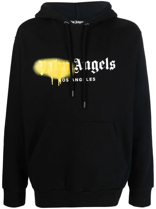 Sudadera negra con estampado de logo amarillo en spray de Palm Angels Los Angeles - Image 1