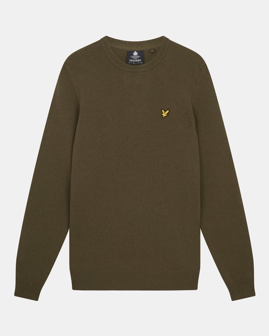 Jersey de lana de cordero de cuello redondo Lyle & Scott en oliva - Image 5