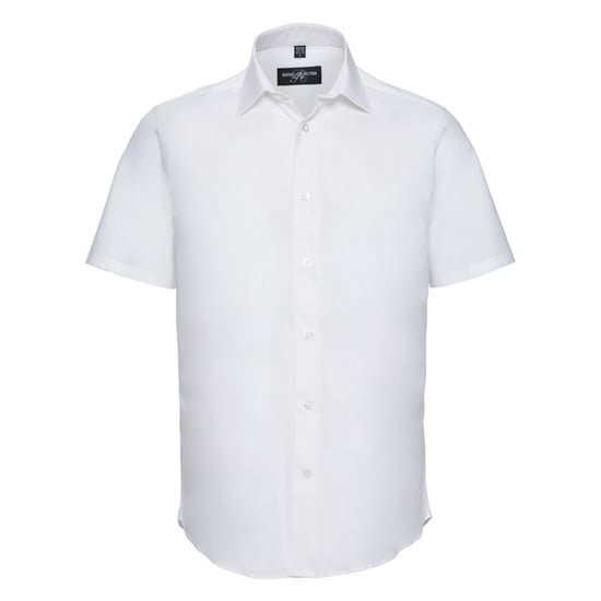 Russell Collection Mens Stretch Fitted Short-Sleeved Shirt (White) - Image 1