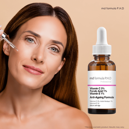 MD Formula P.H.D Serum Antienvejecimiento 30ml Vitamina C 3%, Ácido Ferúlico 1%, Vitamina E 1%. - Image 5