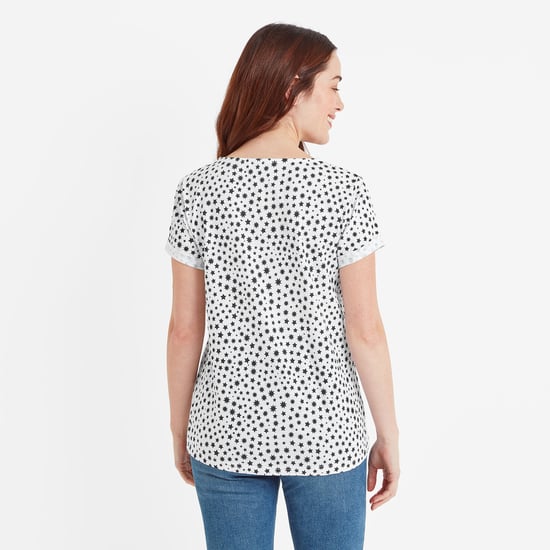 Kinver Womens Button Up Top Dark Indigo Star Print