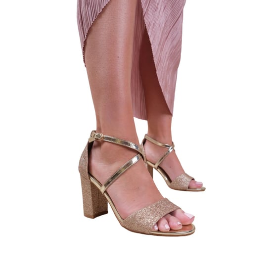 Where's That From Womens/Ladies Ruth Crossover Strap Extra Wide High Block Heel Sandals (Gold) - Image 1