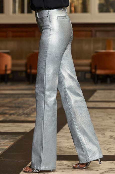 Silver Metallic Slim Wide Leg Jeans