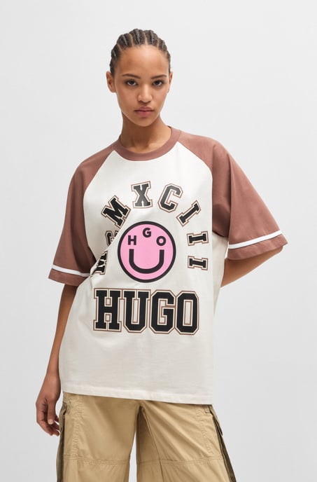 Men's Hugo Happy Print Loose-Fit T-Shirt in White