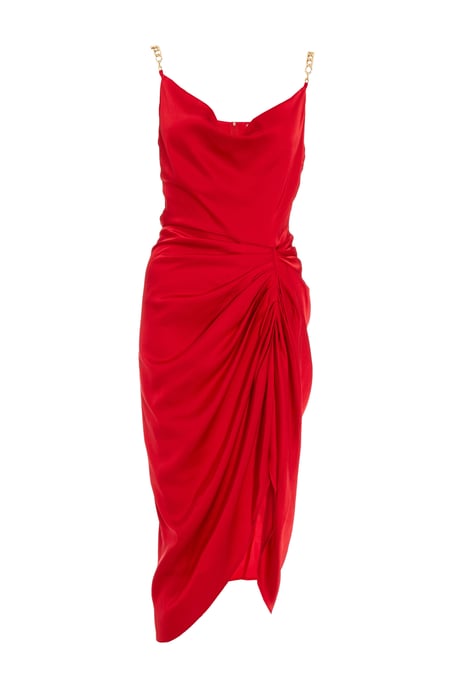 Red Satin Cowl Neck Dress