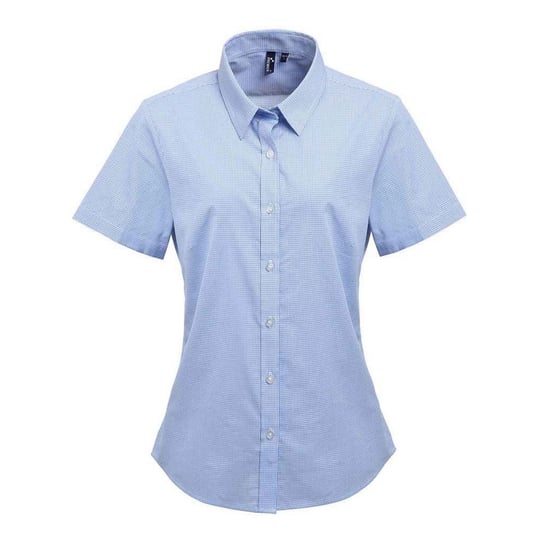 Premier Womens/Ladies Gingham Short-Sleeved Shirt (Light Blue/White) - Image 1