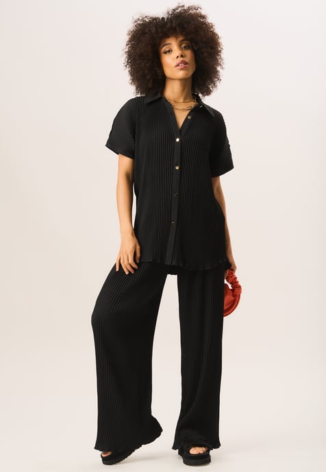 Plisse Short Sleeve Oversized Shirt