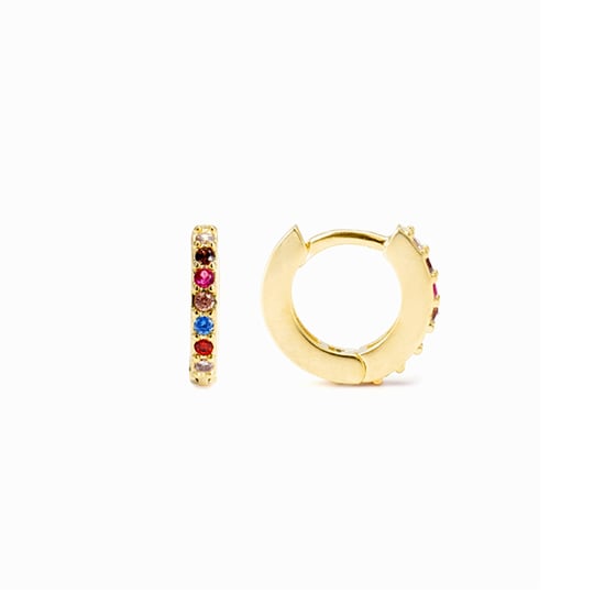 Luxenter Leofcar earrings in 925 Sterling Silver and Multicoloured Zirconia finished in 18 carat yellow gold