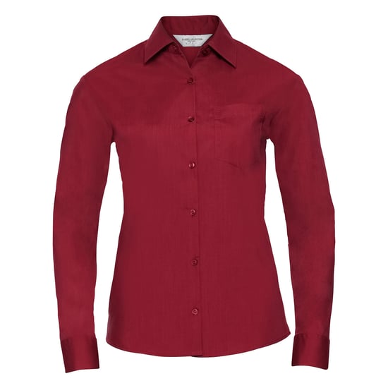 Russell Collection Womens/Ladies Poplin Easy-Care Long-Sleeved Shirt (Classic Red)