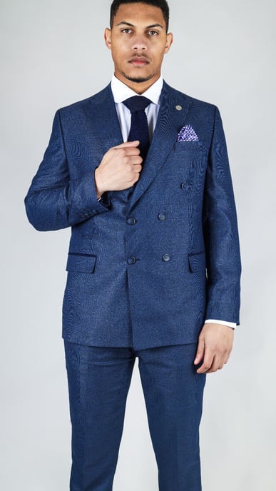 Traje clásico azul cruzado de dos piezas para hombre - Image 2