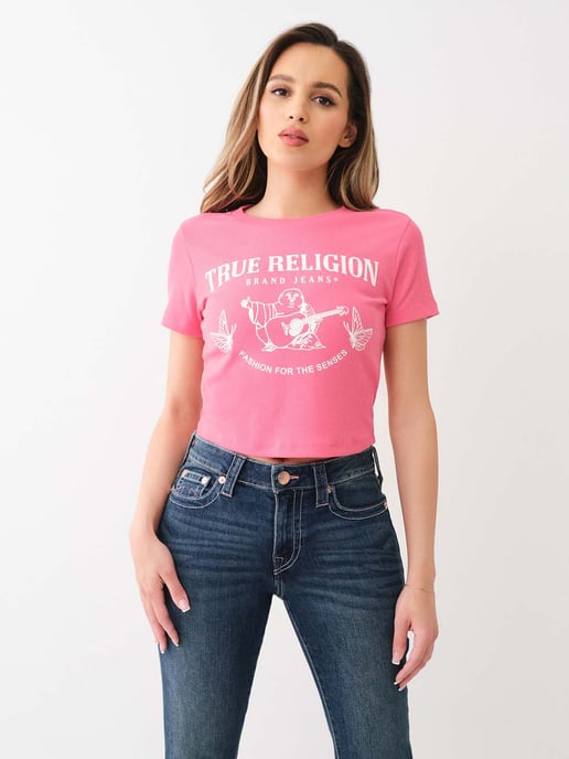 Butterfly Buddha Rib Baby Tee in Pink