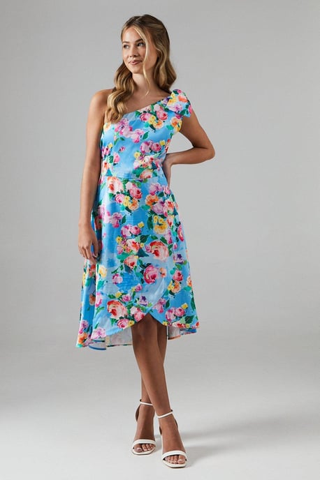 Teen Printed One Shoulder Bow Dress