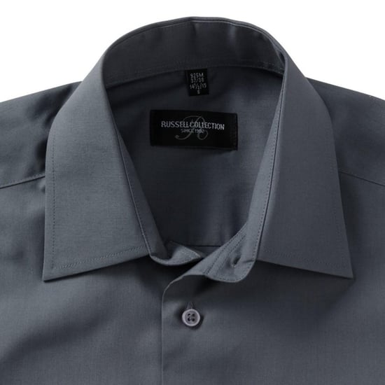 Russell Collection Mens Short Sleeve Poly-Cotton Easy Care Tailored Poplin Shirt (Convoy Grey) - Image 4