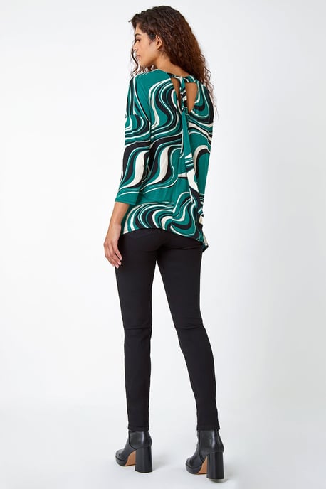 Swirl Print Tie Back Stretch Top