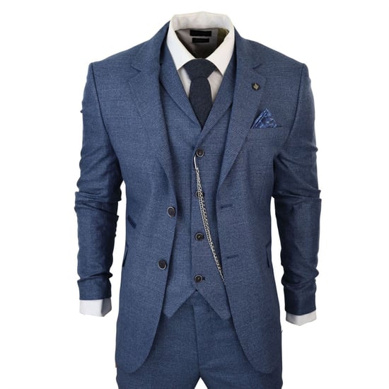 Traje de tres piezas de cuadros príncipe de Gales azul para hombre - Image 2