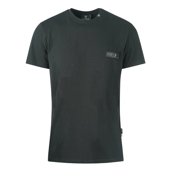 Plein Sport camiseta negra con parche de cuero y logo - Image 1