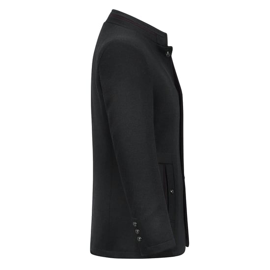 Men's Short Slim Fit Coat with Stand-Up Collar Business Casual Wool Overcoat Black - Image 2