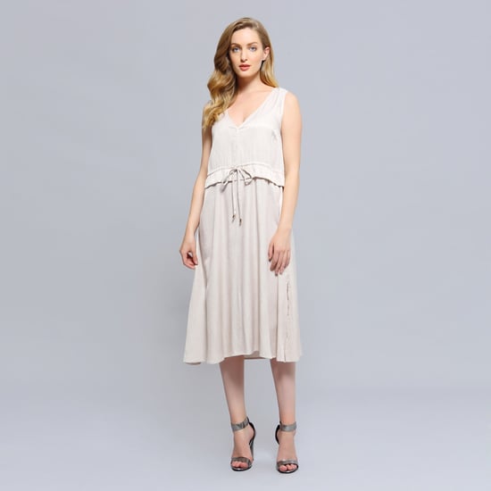 V-neckline Adjustable Waist Midi Dress