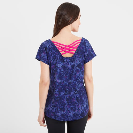 Halsam Womens Tech T-Shirt Ink Navy Leaf Print
