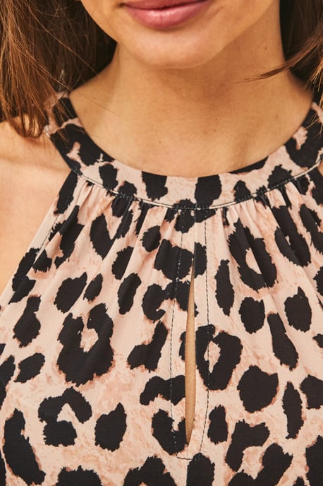 Leopard Print Halter Neck Jumpsuit With Pockets