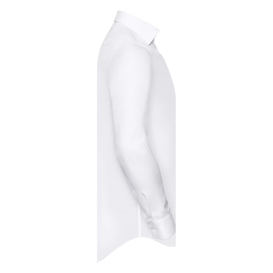 Russell Collection Mens Contrast Herringbone Tailored Long-Sleeved Shirt (White/Silver/Convoy Grey) - Image 3