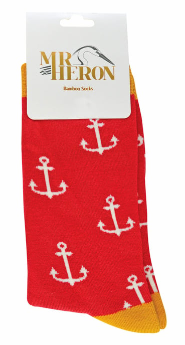 Mr Heron - Calcetines de Bambú para Hombre | Calcetines de Argyle a Rayas | Regalos para Él - Anclas (Rojo) - Image 2