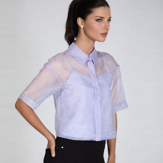 Short Sleeves Flaps Organza Shirt - Image 2