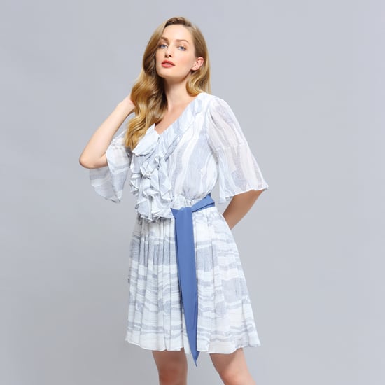 Linear wave print frill short dress - Image 3