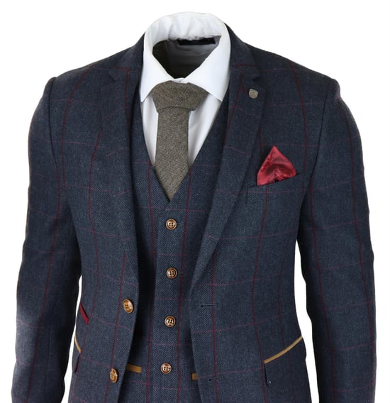 Traje de tweed de espiga para hombre, 3 piezas, azul marino, Peaky Blinders, corte entallado, años 20 - Image 4