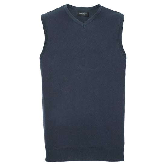 Russell Collection Mens Cotton Acrylic V Neck Sleeveless Sweatshirt (French Navy) - Image 1