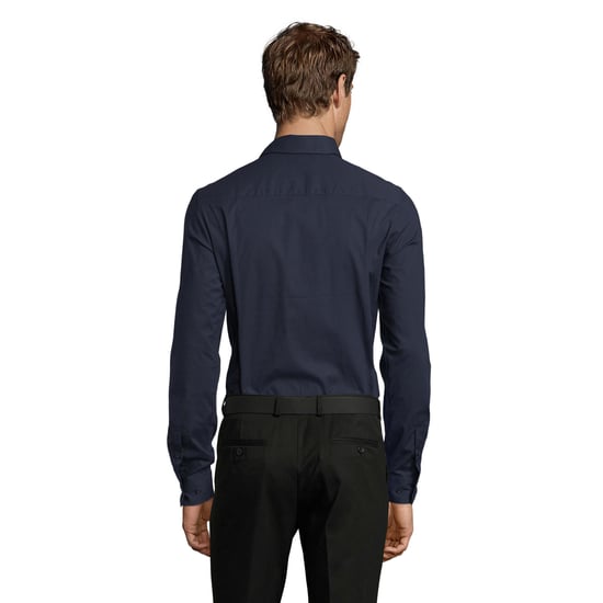 SOLS Mens Blake Stretch Long-Sleeved Shirt (Dark Blue) - Image 3