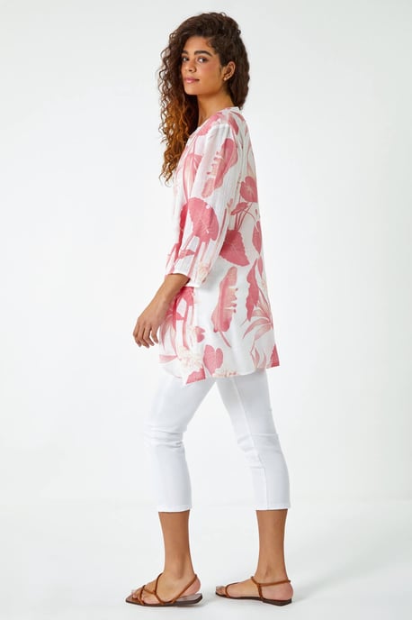 Palm Print V-Neck Wrap Hem Tunic Top