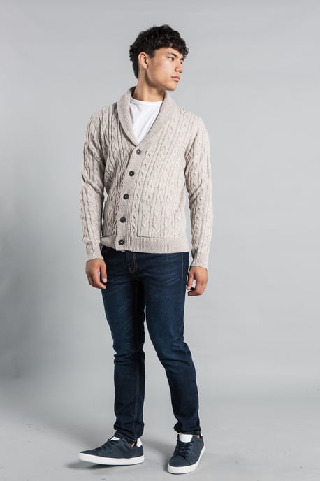Natural Shawl Neck Cable Knit Cardigan