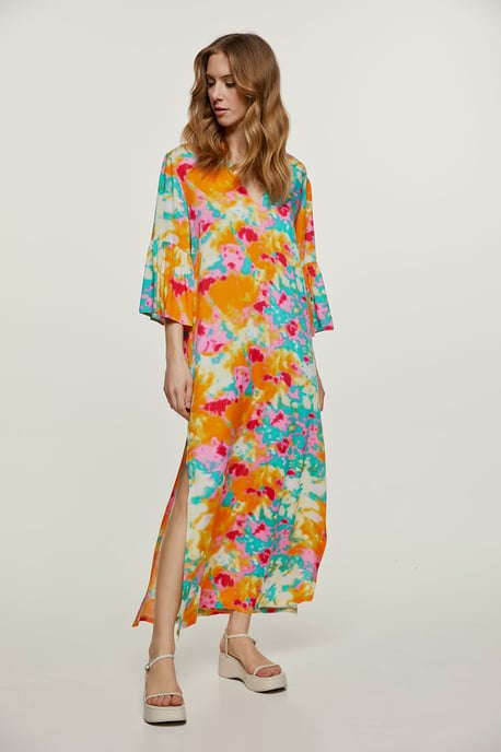 Abstract Floral Kaftan Style Dress Viscose