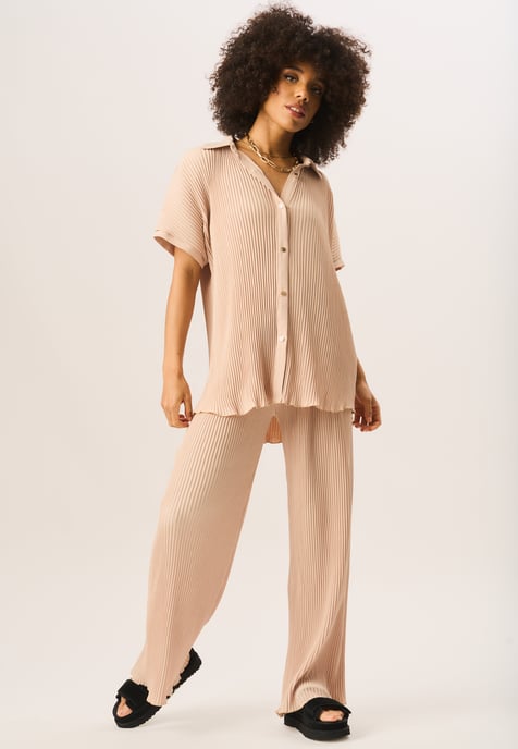 Plisse Short Sleeve Oversized Shirt