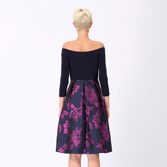 Bi-material dress with floral brocade - Image 4