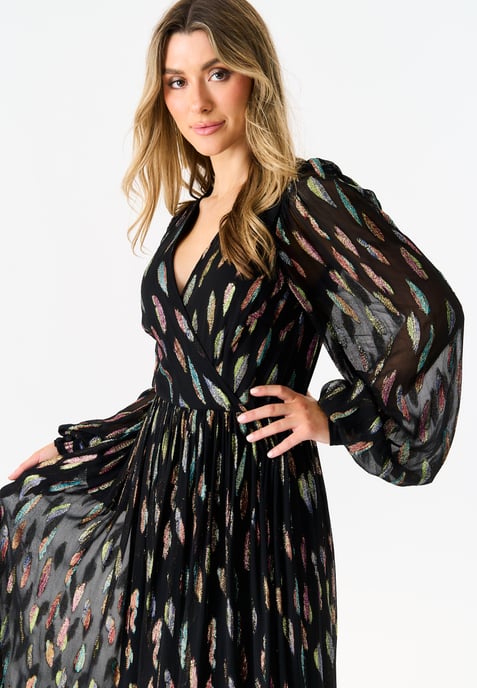 Metallic Print Full Sleeve Maxi Dress