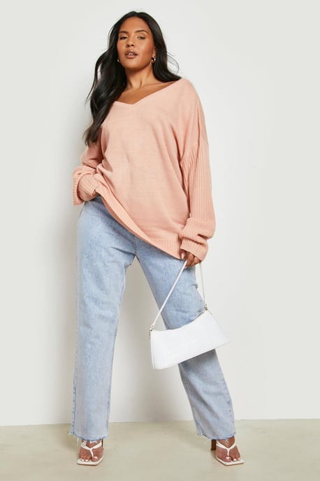 Plus Jumper With V Neck Detail Front And Back
