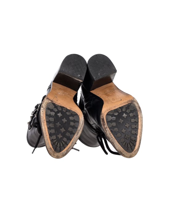 Valentino Garavani Rockstud Double-Buckle Heeled Boots in Black Leather - Image 5