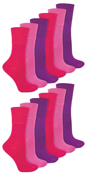 IOMI - Paquete múltiple de 12 pares de calcetines diabéticos de bambú para mujer sin costuras y sin elástico en la parte superior - Rosa - Image 1
