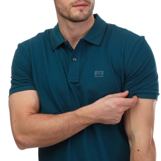 Men's C.P. Company Stretch Piquet Striped Collar Polo Shirt in Blue