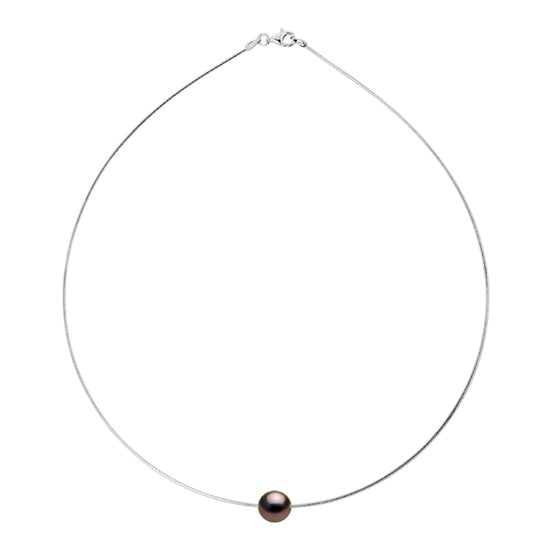 Necklace OMEGA of Silver 925 Rhodium plated and Real Cultured Tahiti Pearl Round 9-10 mm