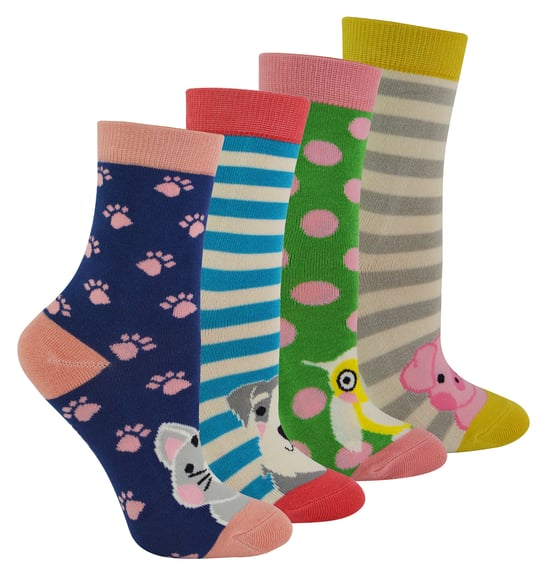Miss Sparrow - 4 Pack de Calcetines de Bambú para Niñas - Calcetines con Dibujos de Animales en Caja de Regalo - Surtidos - Image 1