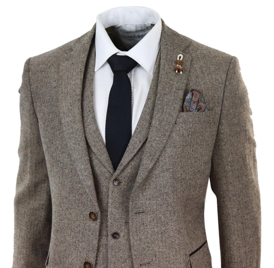 Traje de tweed de tres piezas marrón roble para hombre, estilo vintage de espiga, estilo retro de los años 20, Peaky Blinders - Image 3