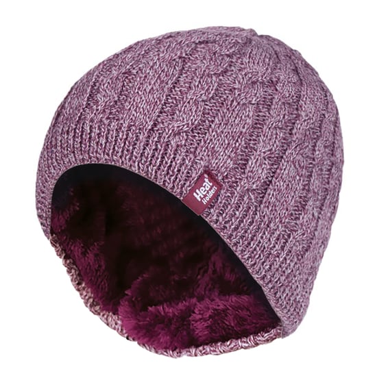 Mujer acanalado de punto de cable de lana forrada gorro de punto térmico - Image 1