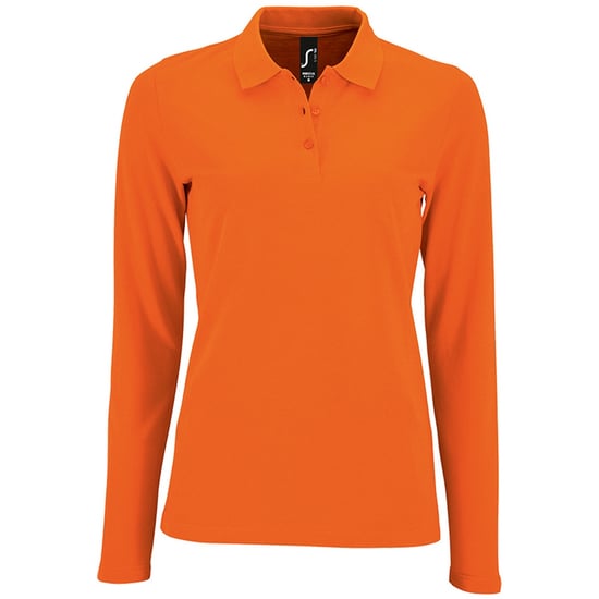 SOLS Womens/Ladies Perfect Long Sleeve Pique Polo Shirt (Orange) - Image 1