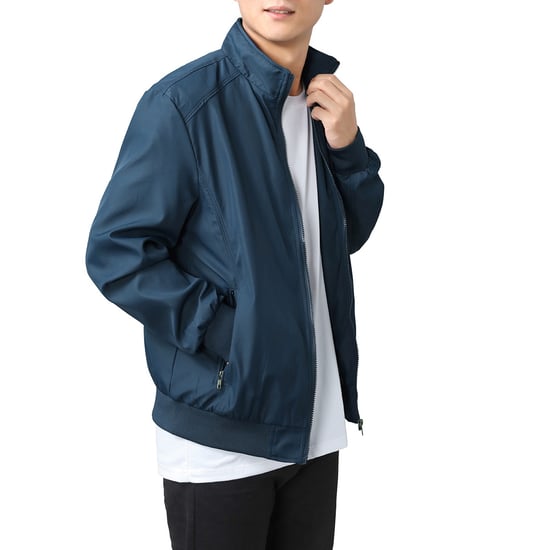 Men's Bomber Jacket with Stand-Up Collar, Transitional Jacket for Autumn, Casual Sports Jacket Dark Blue - Image 6