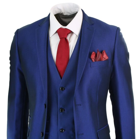 Traje Clásico Brillante Azul Real de Tres Piezas para Hombre - Image 2