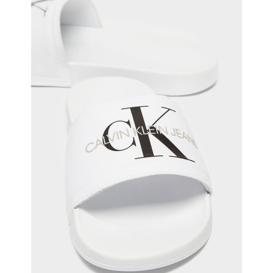 Women's Calvin Klein Monogram Sliders in White