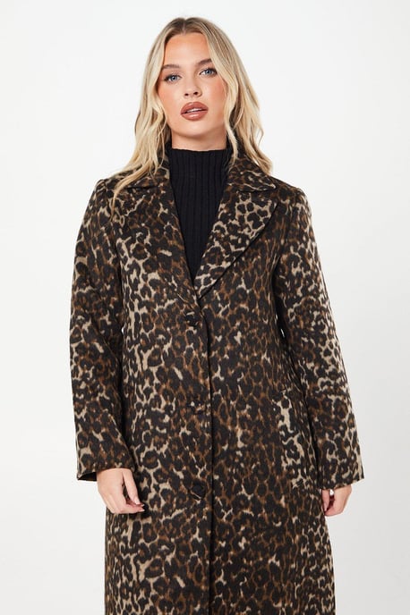 Petite Animal Wool Midi Coat